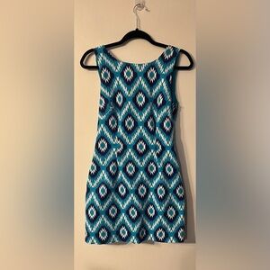Macbeth Collection Sleeveless Dress Blue Geometric Knee Length Women's Size‎ S